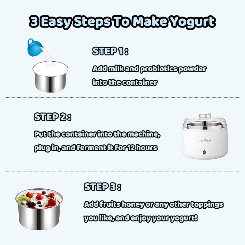 JoyMech Yogurt Maker, Compact Greek Yogurt Maker Machine with Constant Temperature Control, Stainless Steel Container, 1 Quart for Home Organic Yogurt - Image 2